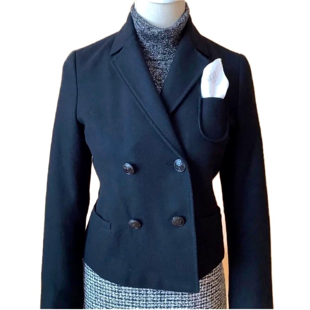 JOE FRESH Black Cropped Double Breasted Wool Blend Blazer Jacket XS